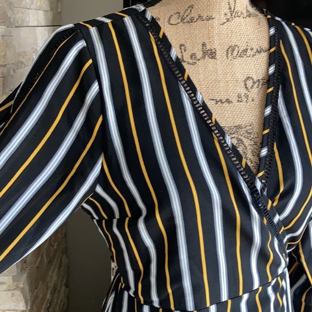 Jane Plus One black and gold pinstripe long cut out sleeve maxi wrap dress - Picture 8 of 16